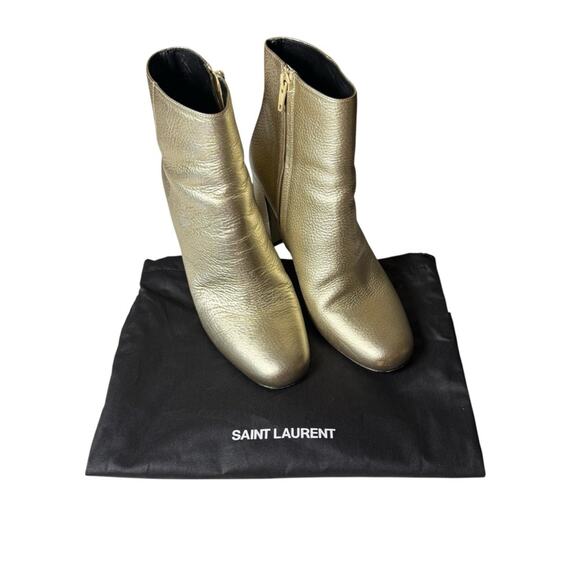 Saint Laurent Lou Gold Metallic Leather Ankle Boots Block Heel EU 38.5 US 8.5 - Picture 11 of 13